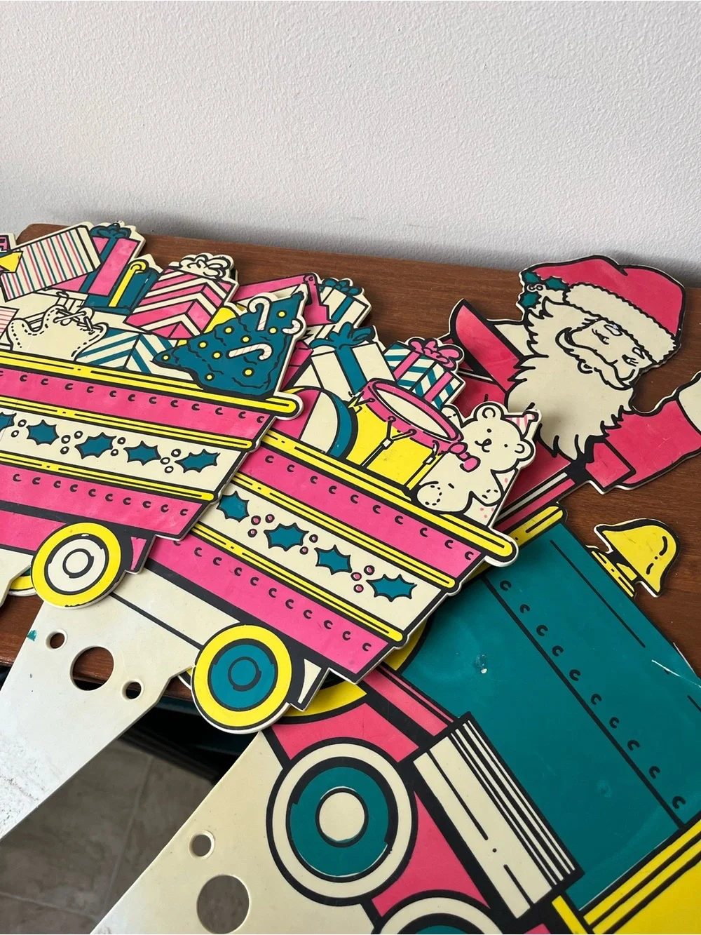 Festive Santa Toy Train Decoration - Pink, Teal & Yellow